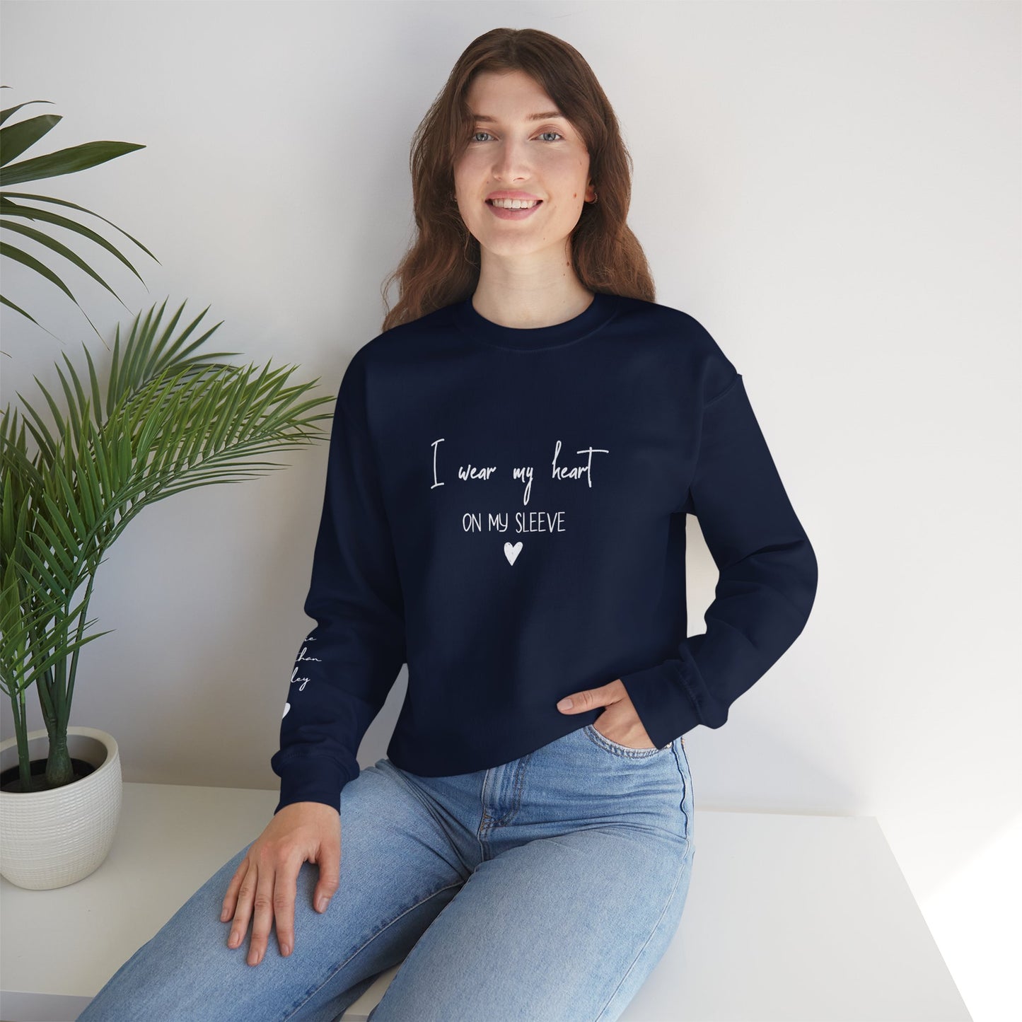 I Wear My Heart On My Sleeve Sweatshirt, Gift for Mum, Custom Mama Sweatshirt with Children Name on Sleeve, Mothers Day