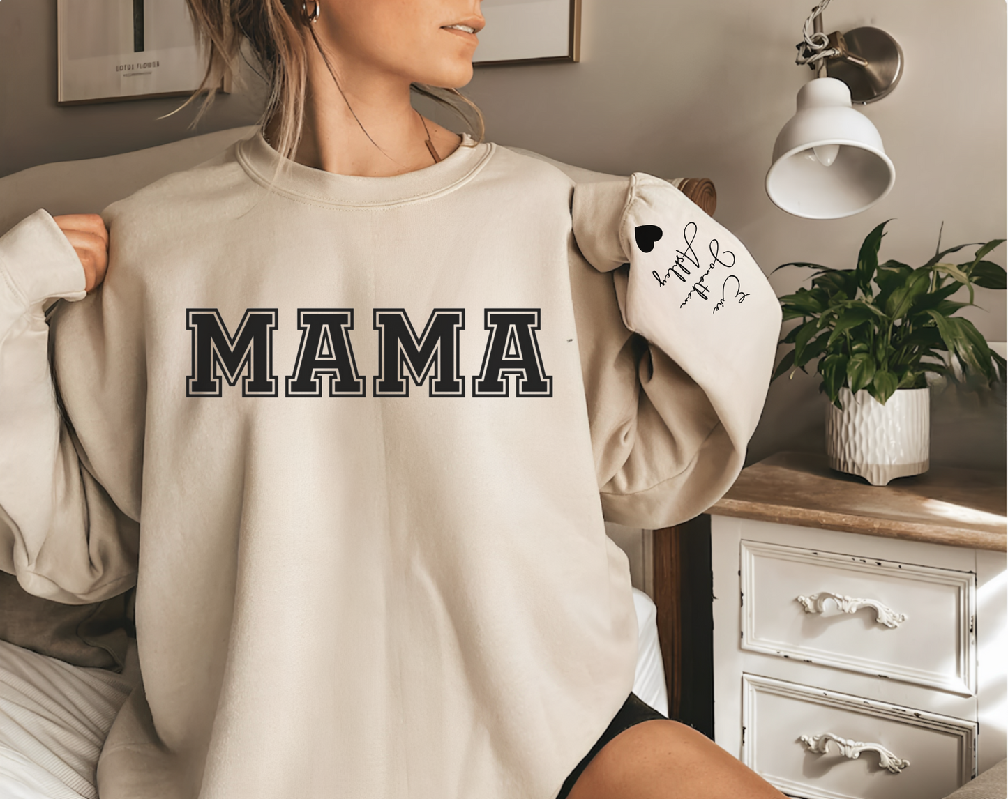 Custom Mama Sweatshirt with Children Name on Sleeve, Mama Sweatshirt, Minimalist Mama, Gift for Mom, Anniversary Gift For Wife, Gift for MOM, Mother's Day Gifts