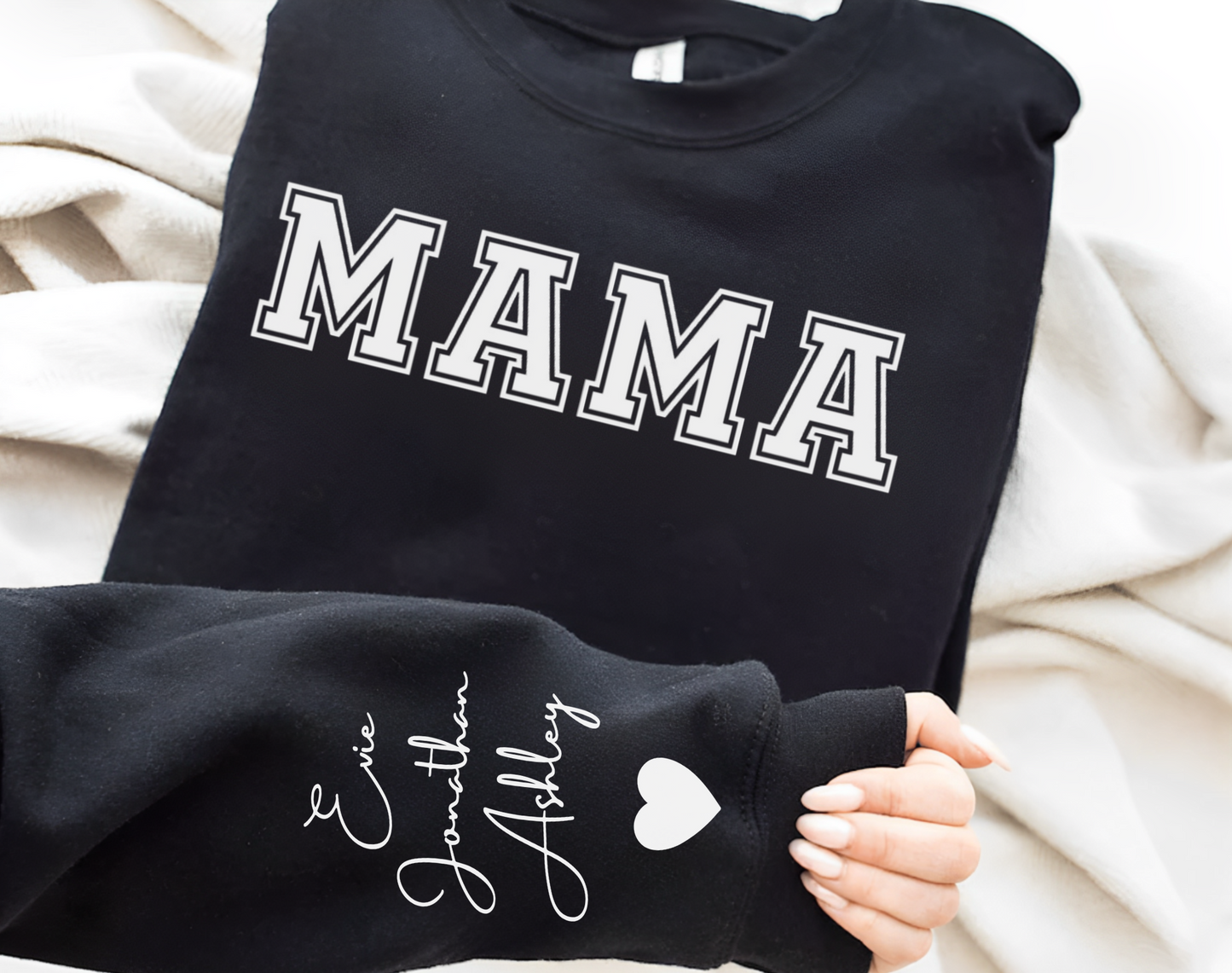 Custom Mama Sweatshirt with Children Name on Sleeve, Mama Sweatshirt, Minimalist Mama, Gift for Mom, Anniversary Gift For Wife, Gift for MOM, Mother's Day Gifts